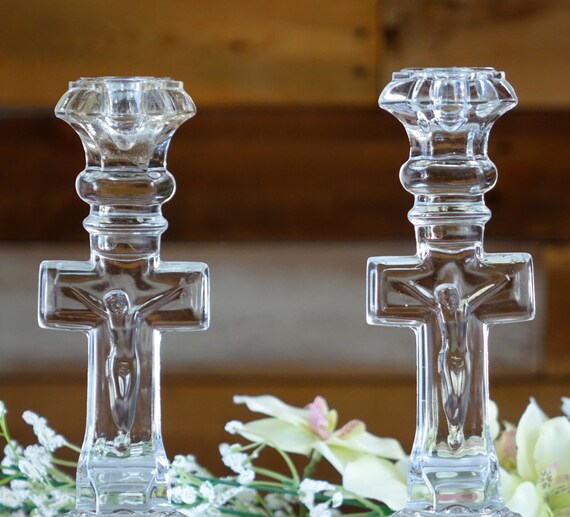 Lot De 2 Bougeoirs Chrétiens En Céramique – Croix Avec Inscription Jésus – 6x9 Cm – Décoration, Porte-stylo, Cadeau