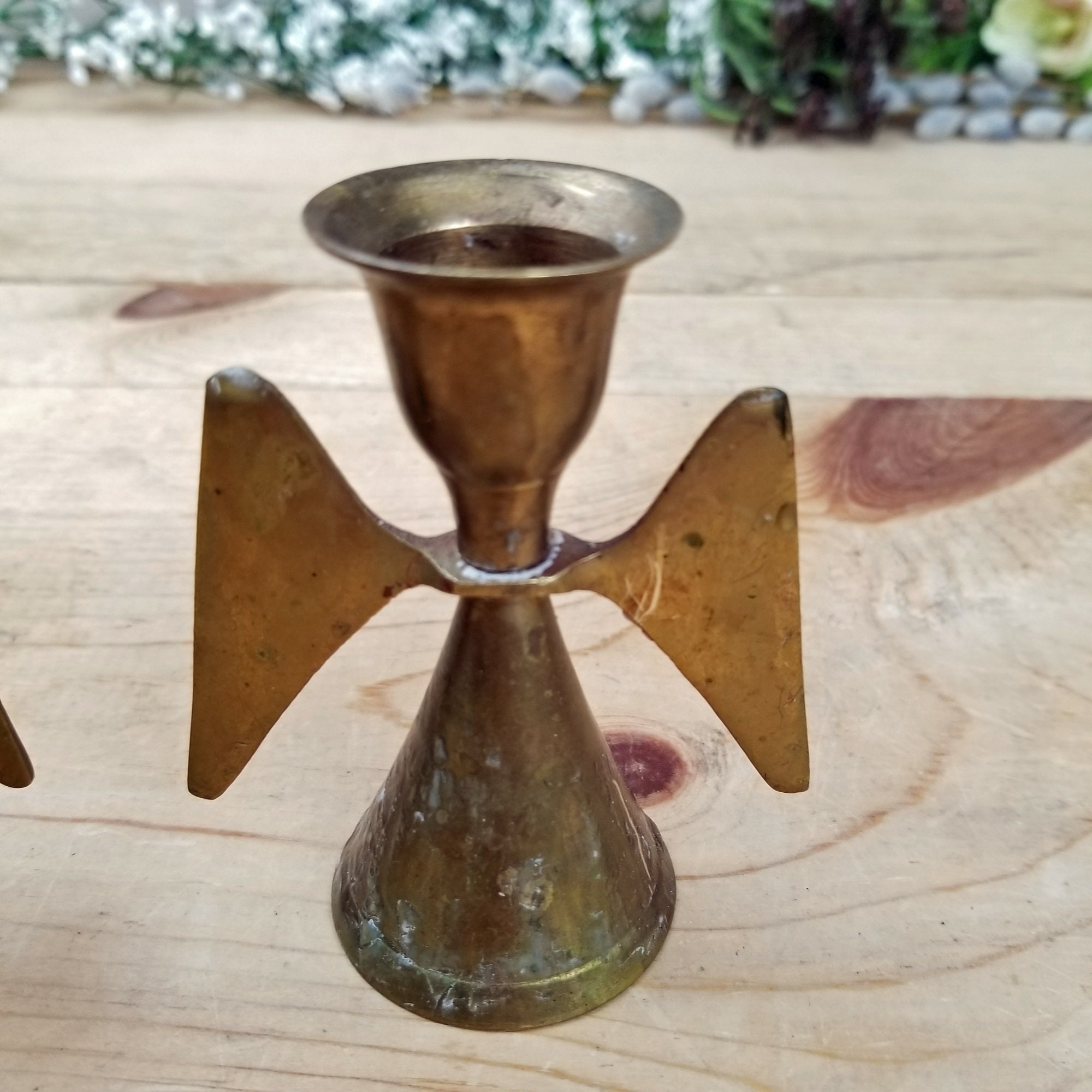 Ensemble Vintage de 2 Bougeoirs Anges en Laiton Décor de Noël  Etsy
