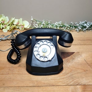 Vintage ART DECO Monophone, Bakelite Phone, Chrome Trim, Vintage Black Phone, Rotary Automatic Electric Monophone