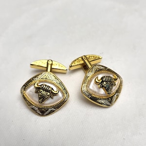 Vintage Ram Head Cufflinks Pin Set Golden Accent Cufflinks