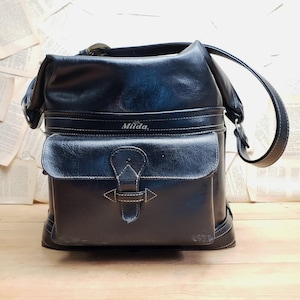 Custodia per macchina fotografica in pelle vintage nera grande borsa portaoggetti Miida MB-2316 Made in Japan