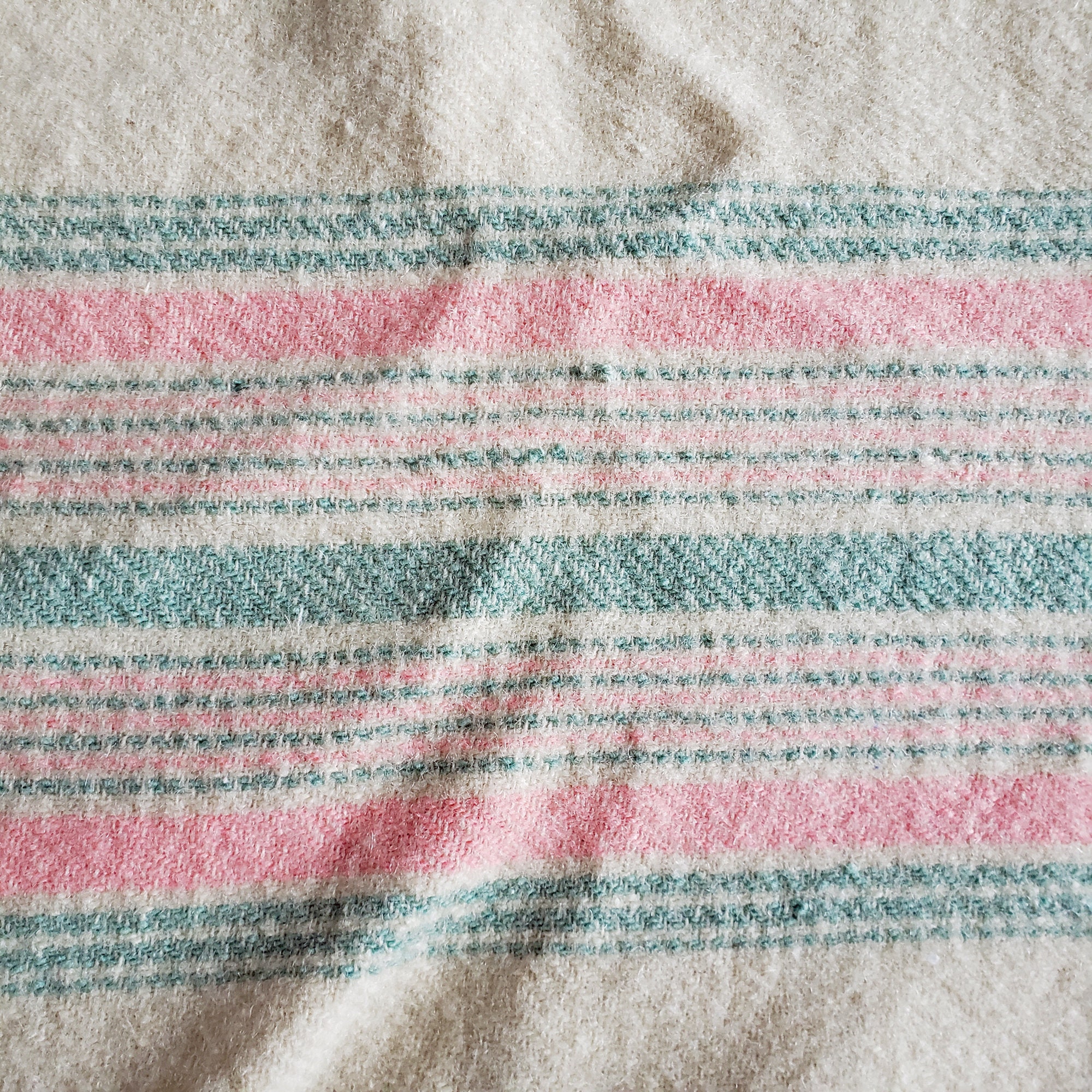 Vintage Woven Wool Blanket French Canadian Blanket Beige Etsy