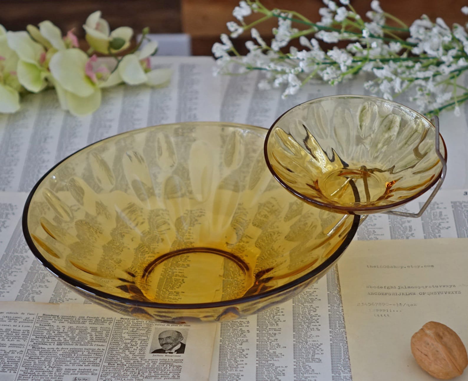 Vintage Chip and Dip Glass Bowl Golden Yellow Snack Set Etsy