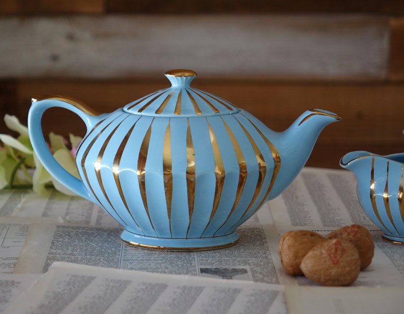 Sadler Teapot Set Blue and Gold England Vintage Tea Pot With Etsy