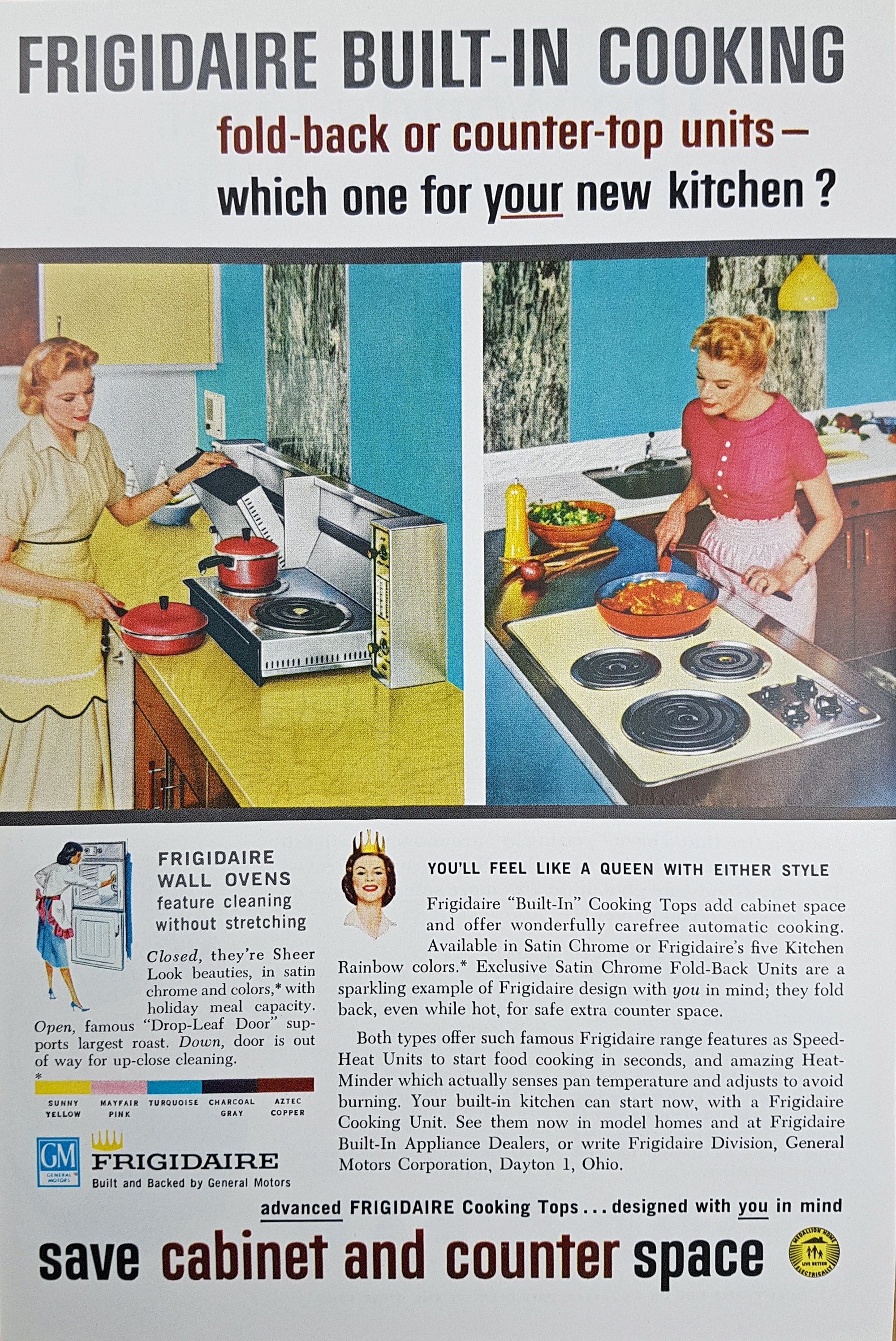 Frigidaire electric oven print ad 1959 vintage 50s home decor art Pull n  Clean