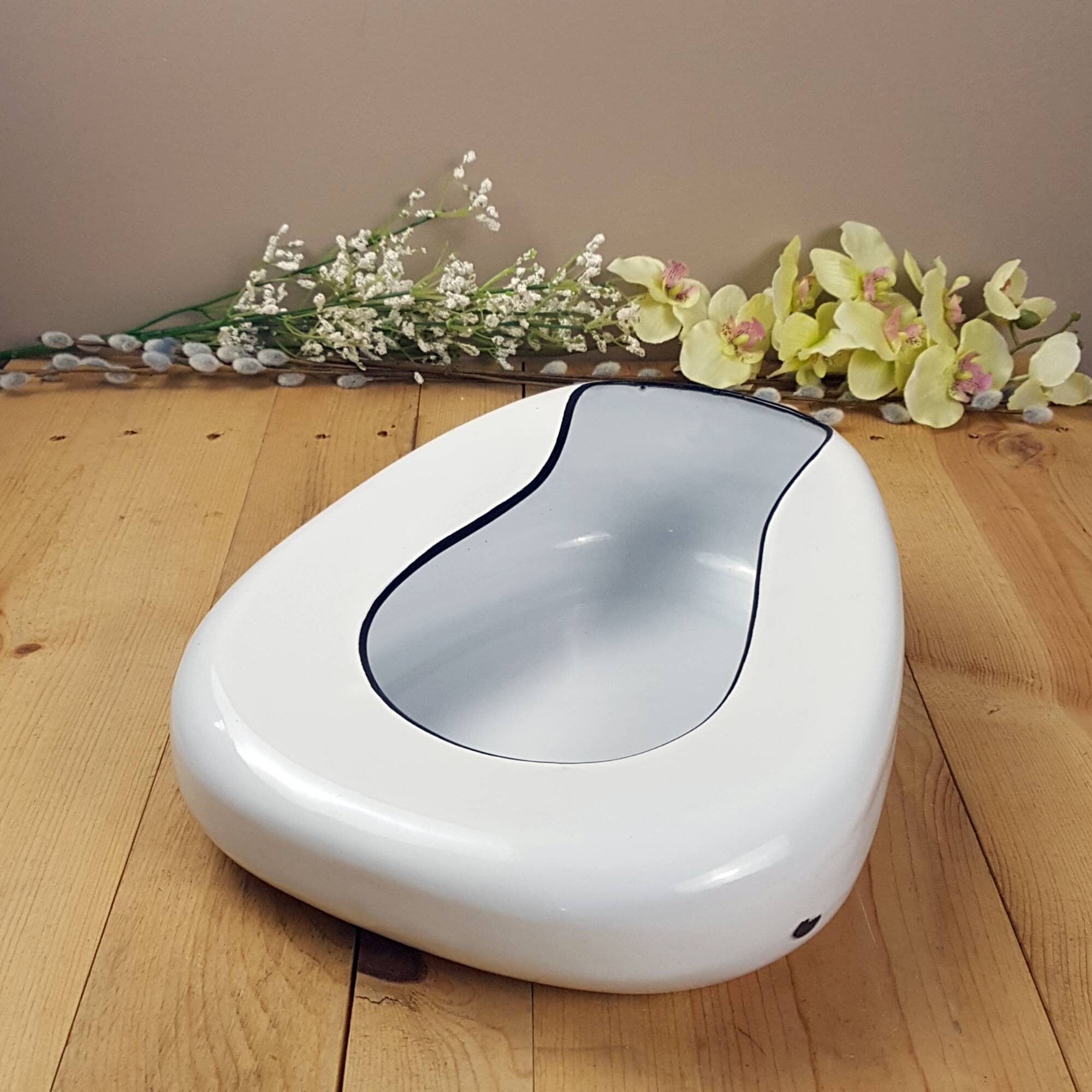 Vintage White Enamelware Bowl Bedpan Rustic Bed Pan Potty Etsy