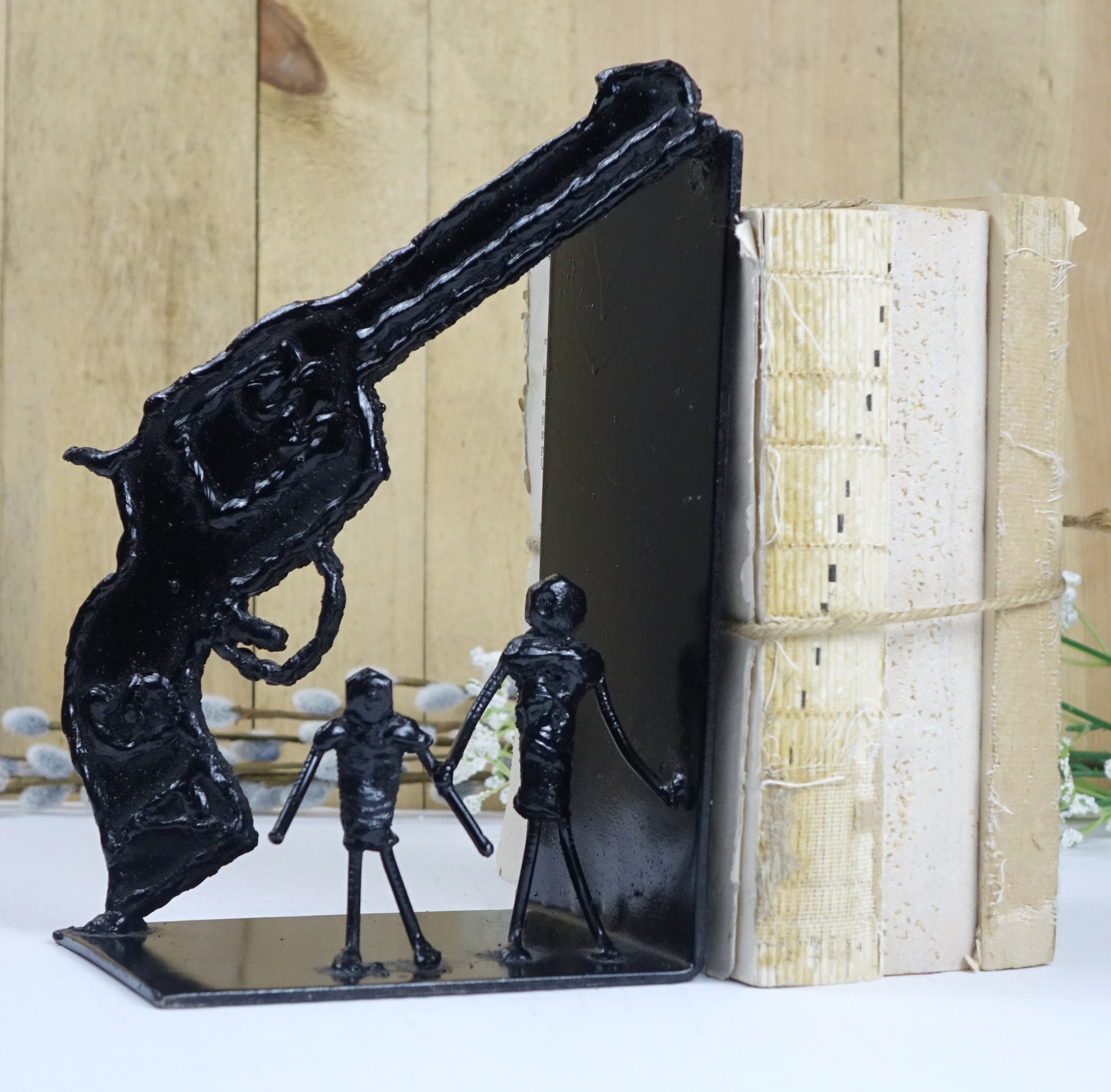 Vintage black bookends One metal bookend Pistol bookend Etsy
