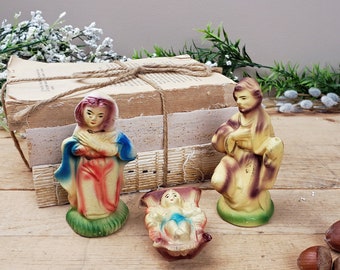 Vintage Nativity set 3 plaster figures figurines Small Nativity characters Catholic Christmas