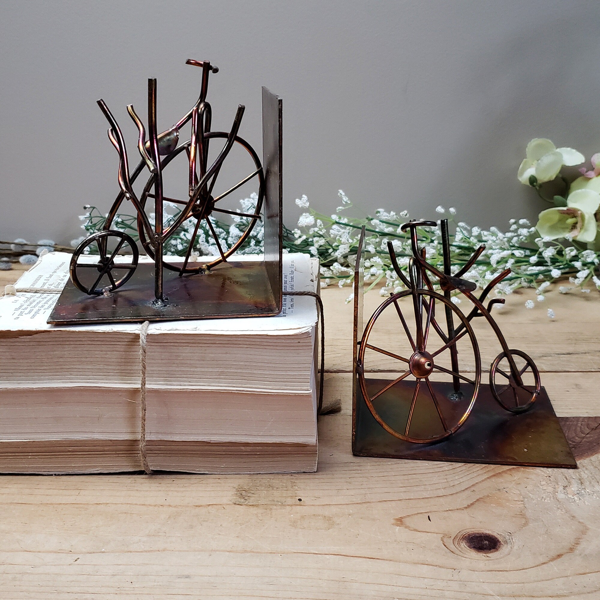 Vintage Copper Bookends Bicycle Bookends Home Decor Etsy