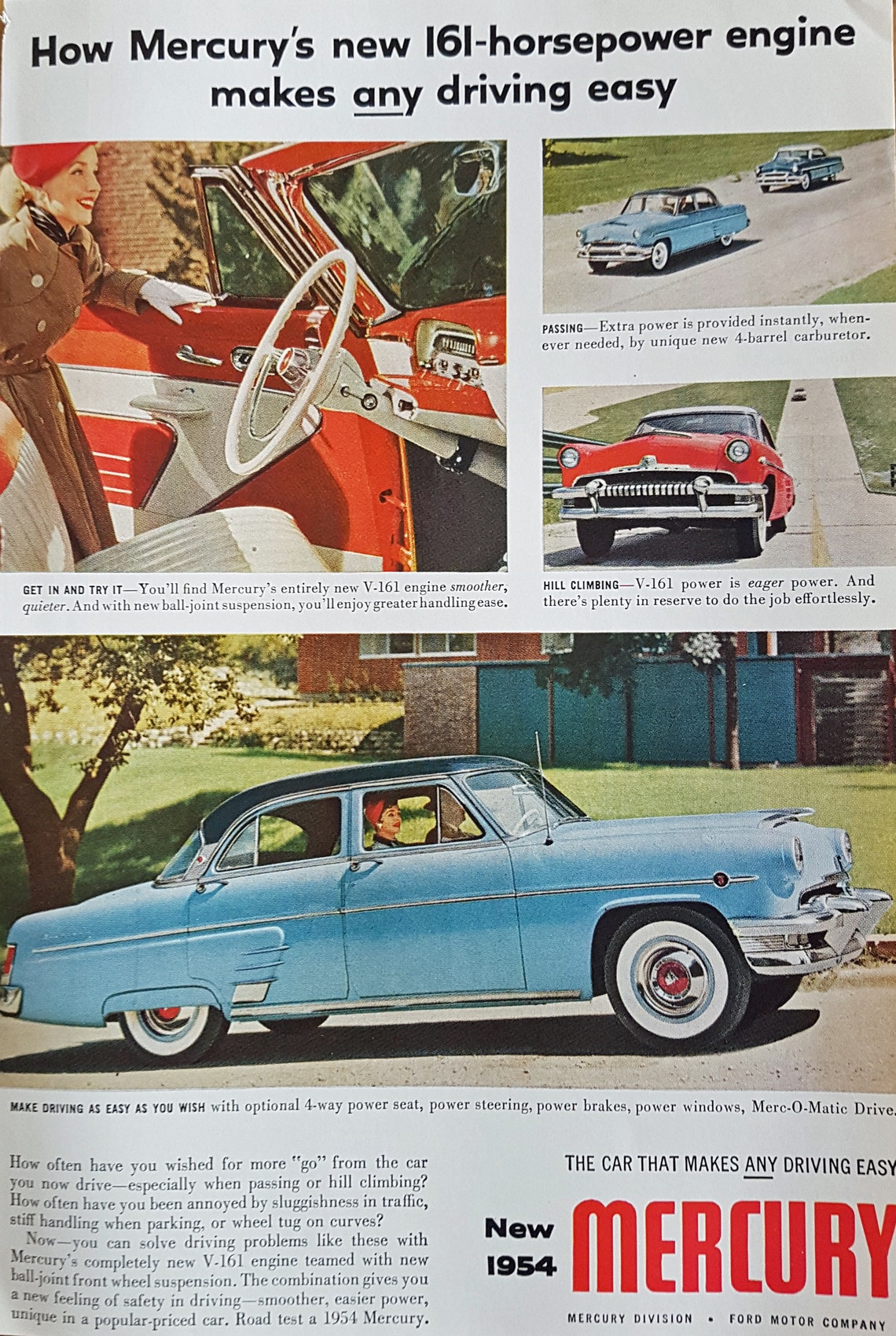 Vintage MERCURY Print Ad 1954 Original Magazine Print Ad Old - Etsy