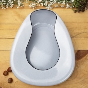 Cuenco de esmalte gris vintage, bacinilla rústica, orinal, jardinera para acampar, artefacto médico, decoración rústica