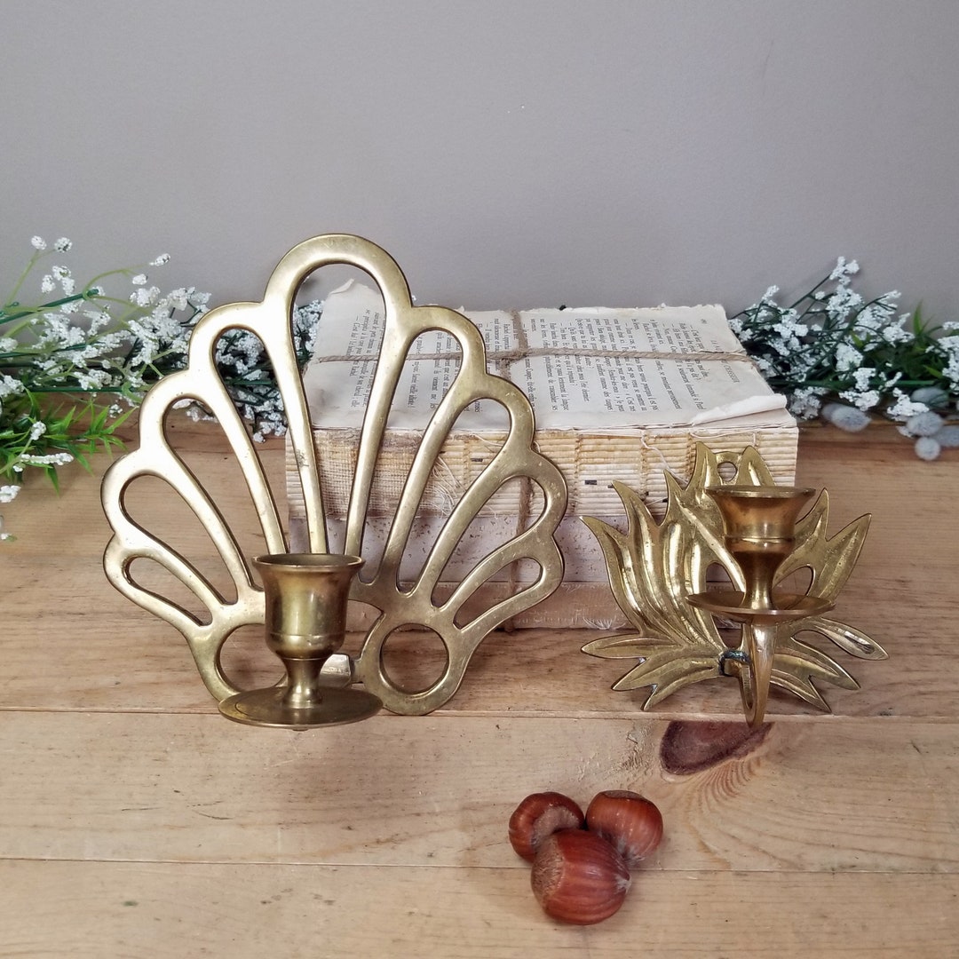 2 Vintage Wall Brass Candlestick Holders Brass Wall Mounted Candlestick