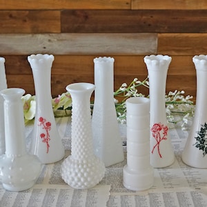 Milk Glass Vase Lot of 8 | Vintage Milkglass Vase Collection | White Vintage Vases | Wedding Vases | Bridal | Mantle Display | FREE SHIPPING