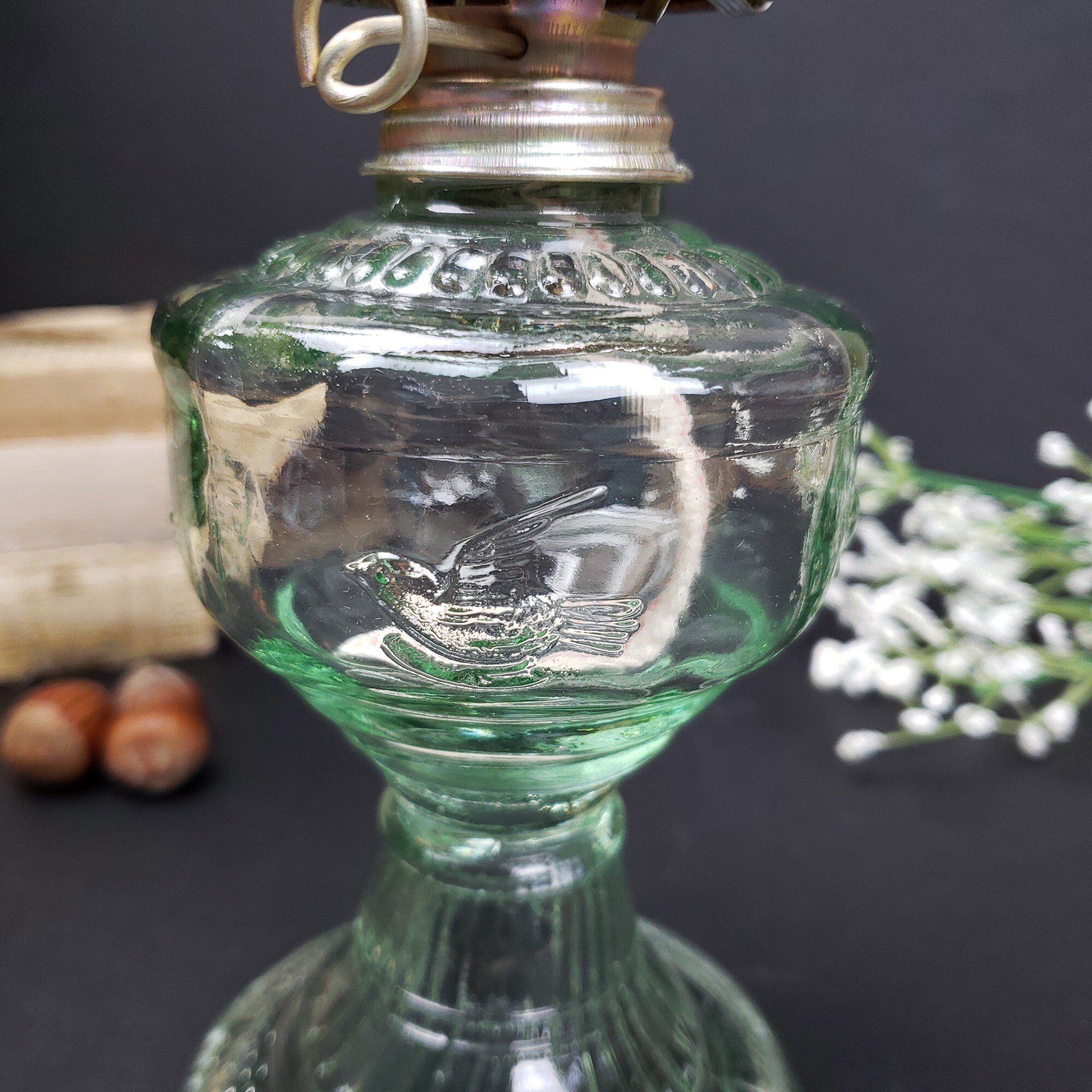 An Qing China Oil Lamp Green Glass Oil Lamp Vintage Etsy Ireland