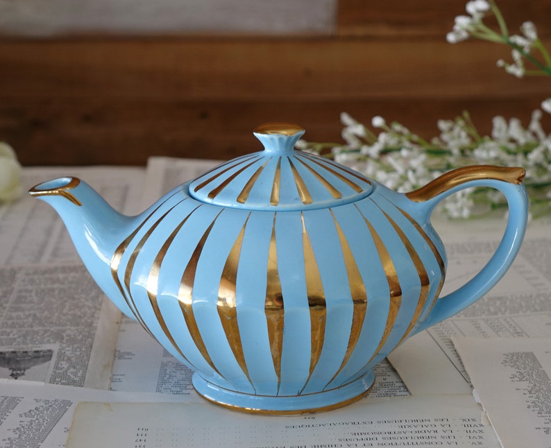 Sadler Teapot Set Blue and Gold England Vintage Tea Pot With Etsy