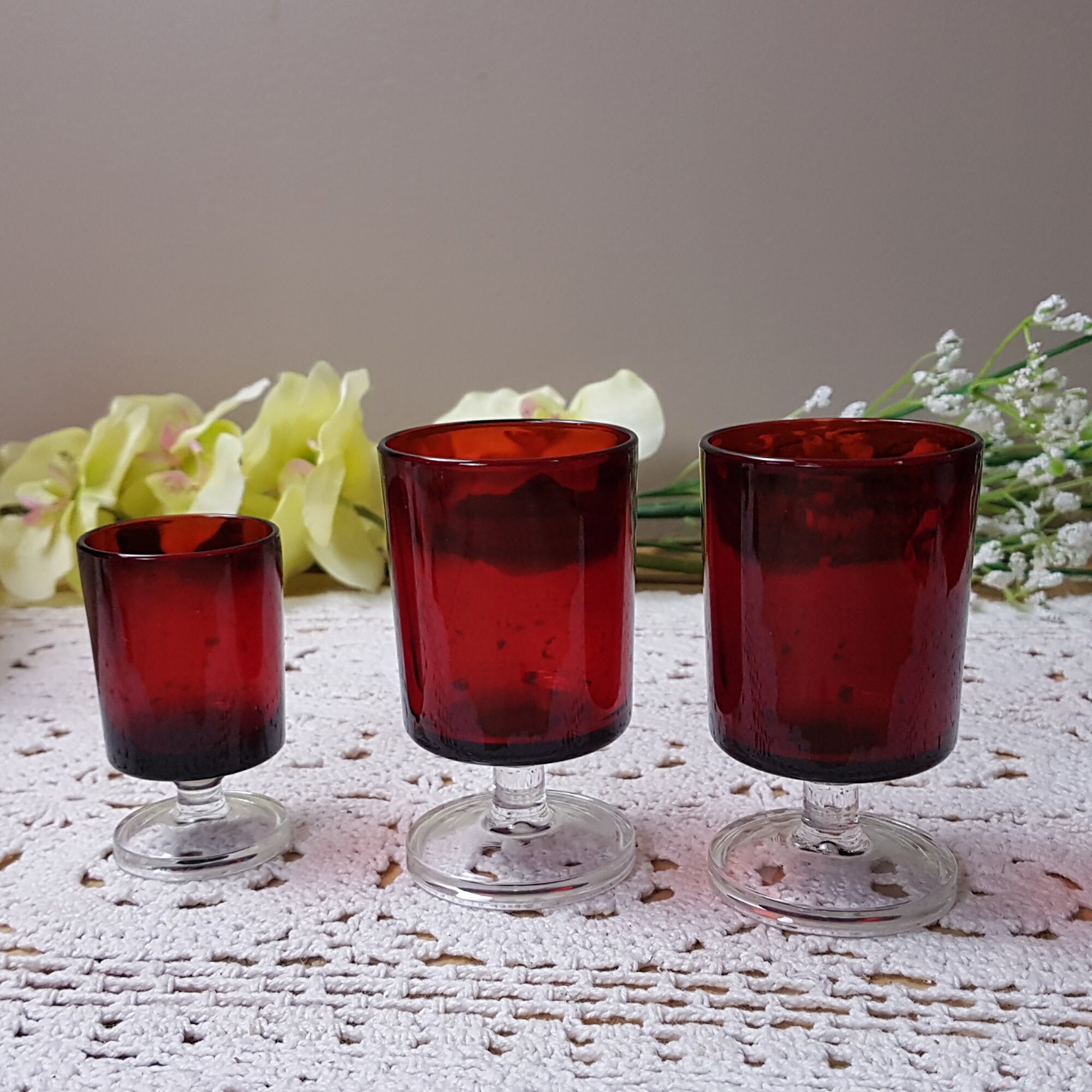 Vintage Red Drinking Glasses Set of 10 Ruby Red France Glasses Etsy