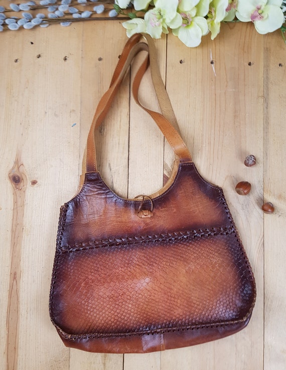 Hippie Brown Leather Bag Vintage Shoulder Bag Girls Purse