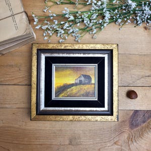 Vintage Oil Painting Small Framed Rustic Farm Painting