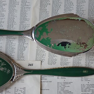 Vintage Green Vanity Set Brush and Mirror Evans Case Company Antique ...