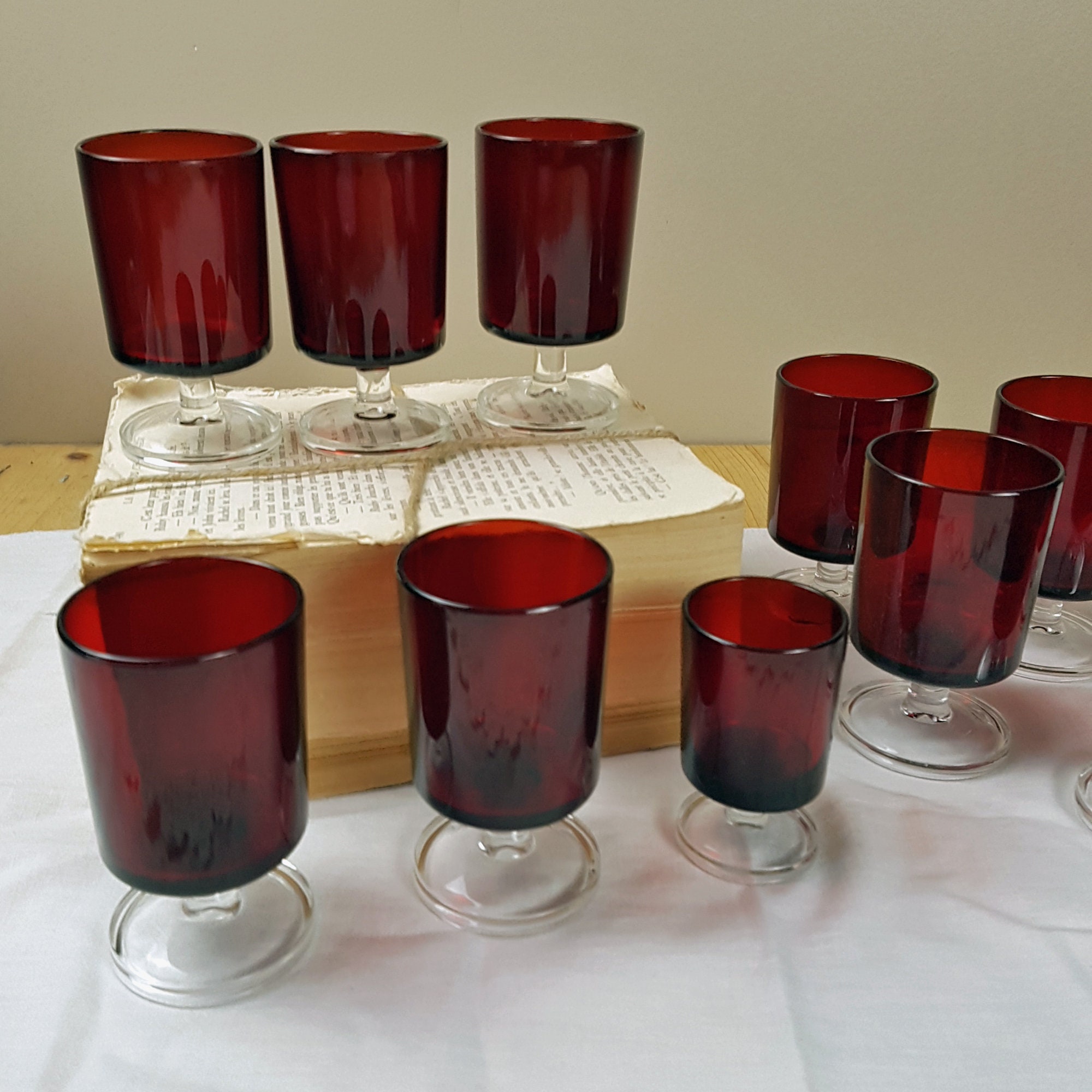 Vintage Red Drinking Glasses Set of 10 Ruby Red France Glasses Etsy