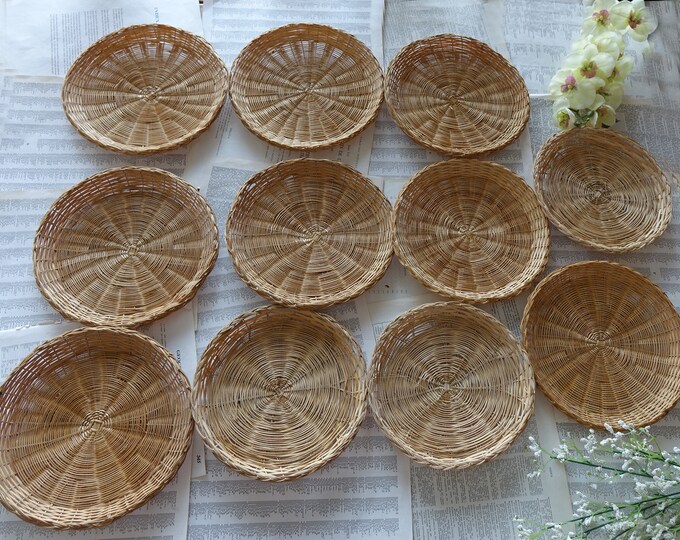 Vintage Set of 11 Rattan Chargers Paper Plate Basket Natural Etsy