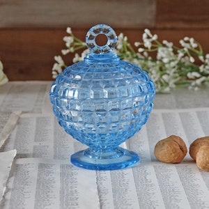 Vintage Blue Candy Bowl with Lid Candy Dish Vintage Bleu Glass