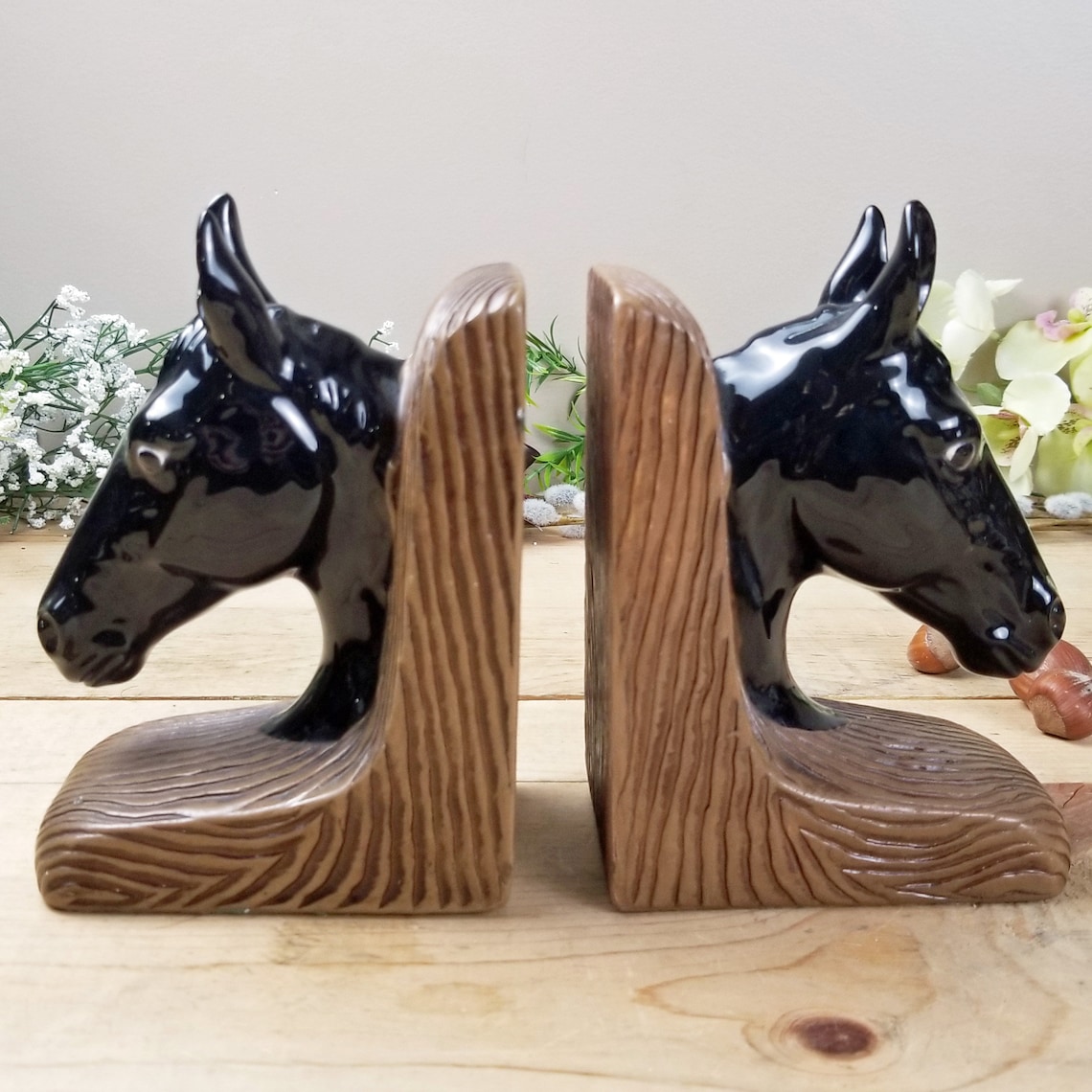 chinese ceramic blue horse bookends