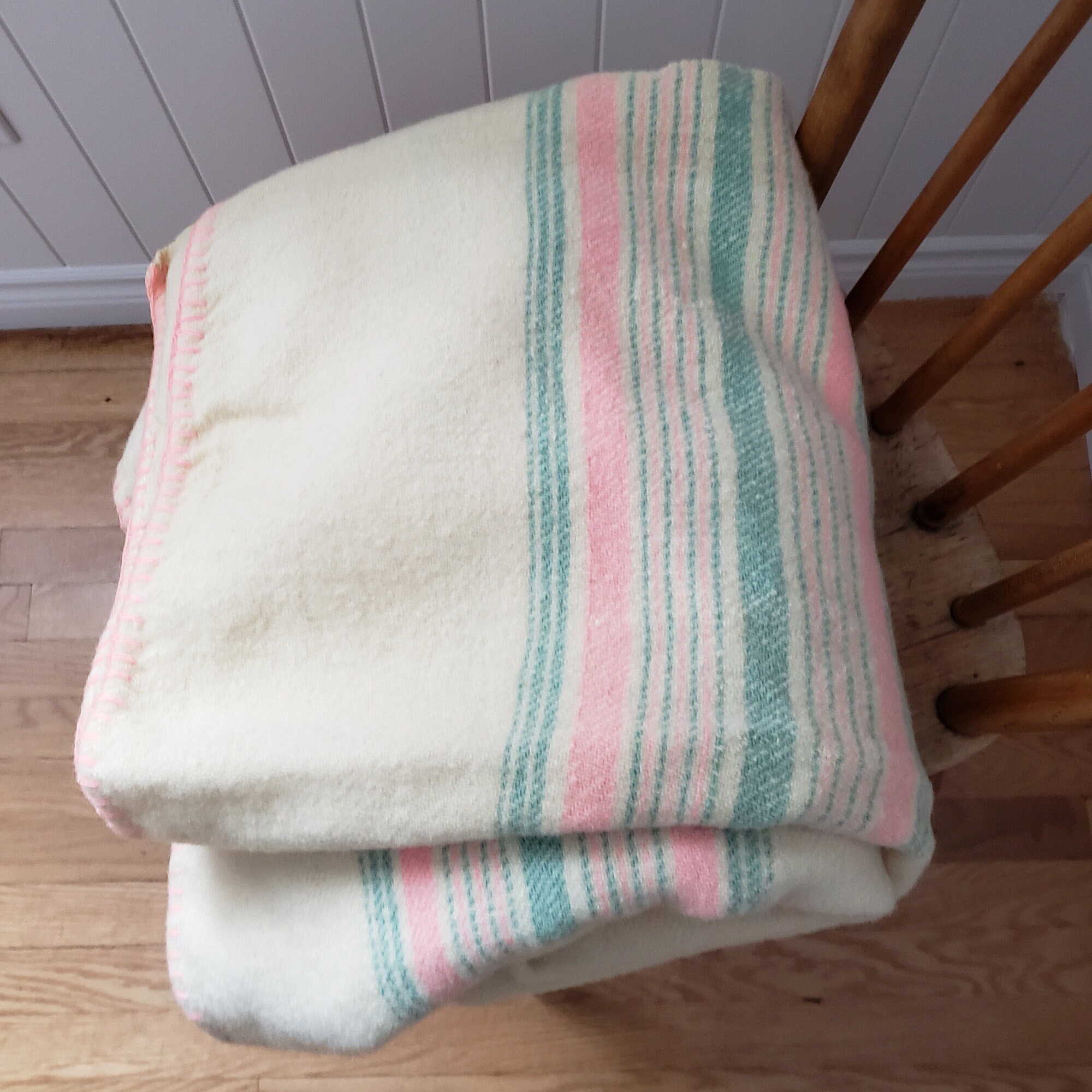 Vintage Woven Wool Blanket French Canadian Blanket Beige Etsy