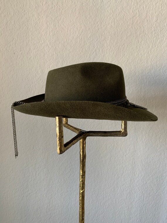 Wide Brim Olive Green Alpaca Hat 