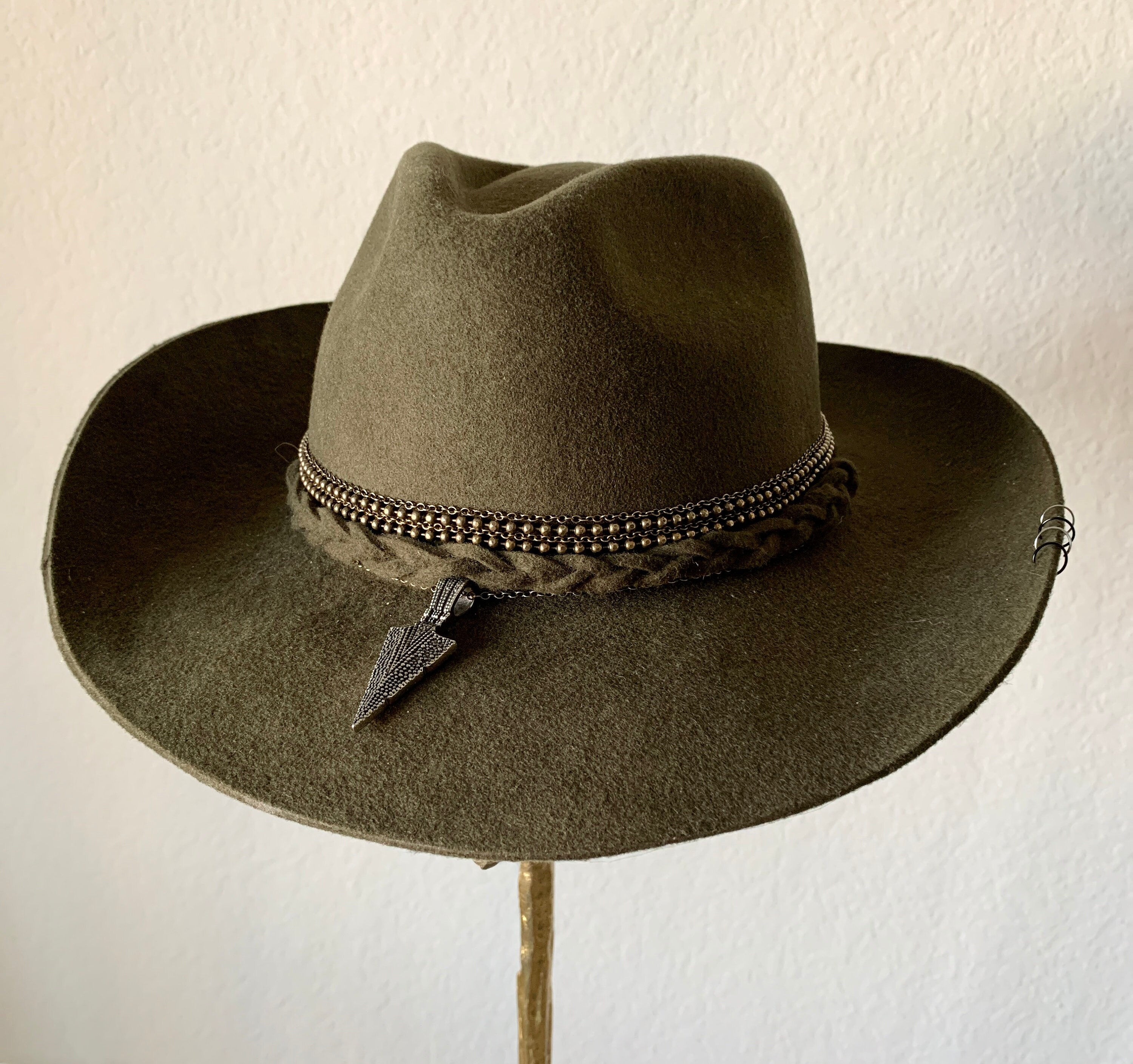 Wide Brim Olive Green Alpaca Hat 