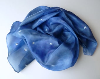 Starry Night Hand Painted Silk Scarf