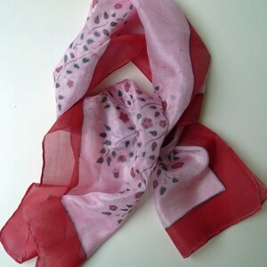 Red and black, hand painted, silk scarf. image 2