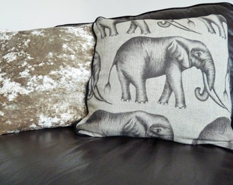 Linen and velvet elephant designer cushion, pillow cover