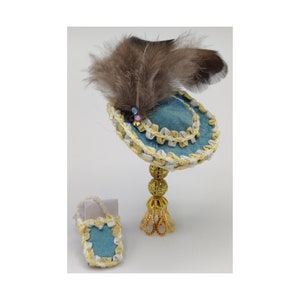 Hat and bag set, 1:12 scale. Miniature for dollhouse.