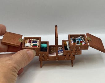 Folding sewing box, 1:12 scale. Miniature for dollhouse.