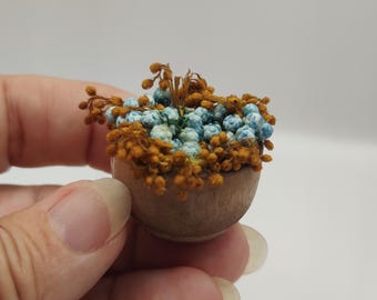 Basket with flowers, scale 1/12. Dollhouse miniature.