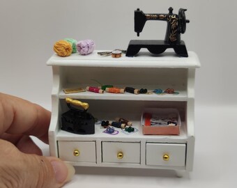 Wooden furniture for sewing room, scale 1:12.