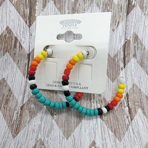 Western Bead Hoop Post Earrings!!  FREE SHIPPING!!