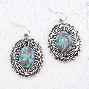 Concho Western Oval Turquoise Hook Earrings!!  FREE SHIPPING!!