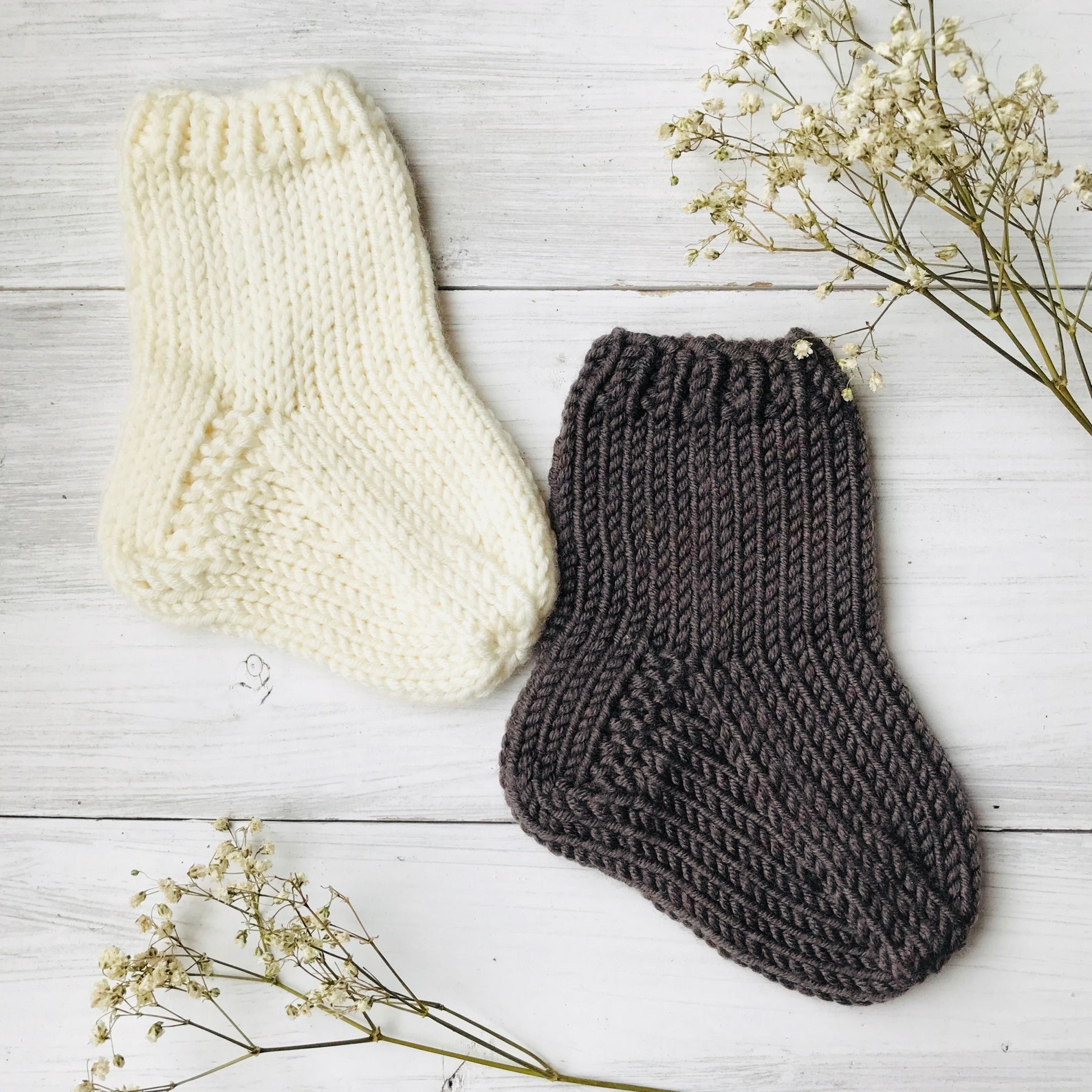 Brown and white merino wool baby socks new born wool merino Etsy