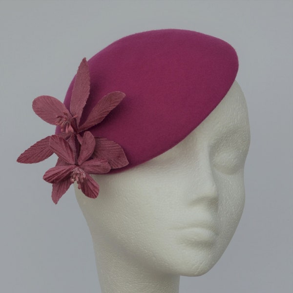 Fuchsia pink wool felt hat. Cerise pink wedding hat. Cheltenham races hat. Pink formal event hat.