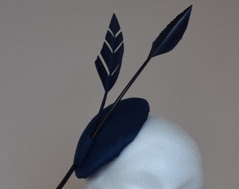Navy blue fascinator. Made to Order. Navy blue wedding hat. Mother of bride Occasion hat. Ascot hat, Derby hat. Wedding guest hat