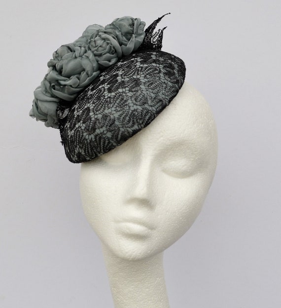 Grey and Black Occasion Hat. Grey Wedding Hat. Wedding Guest Hat