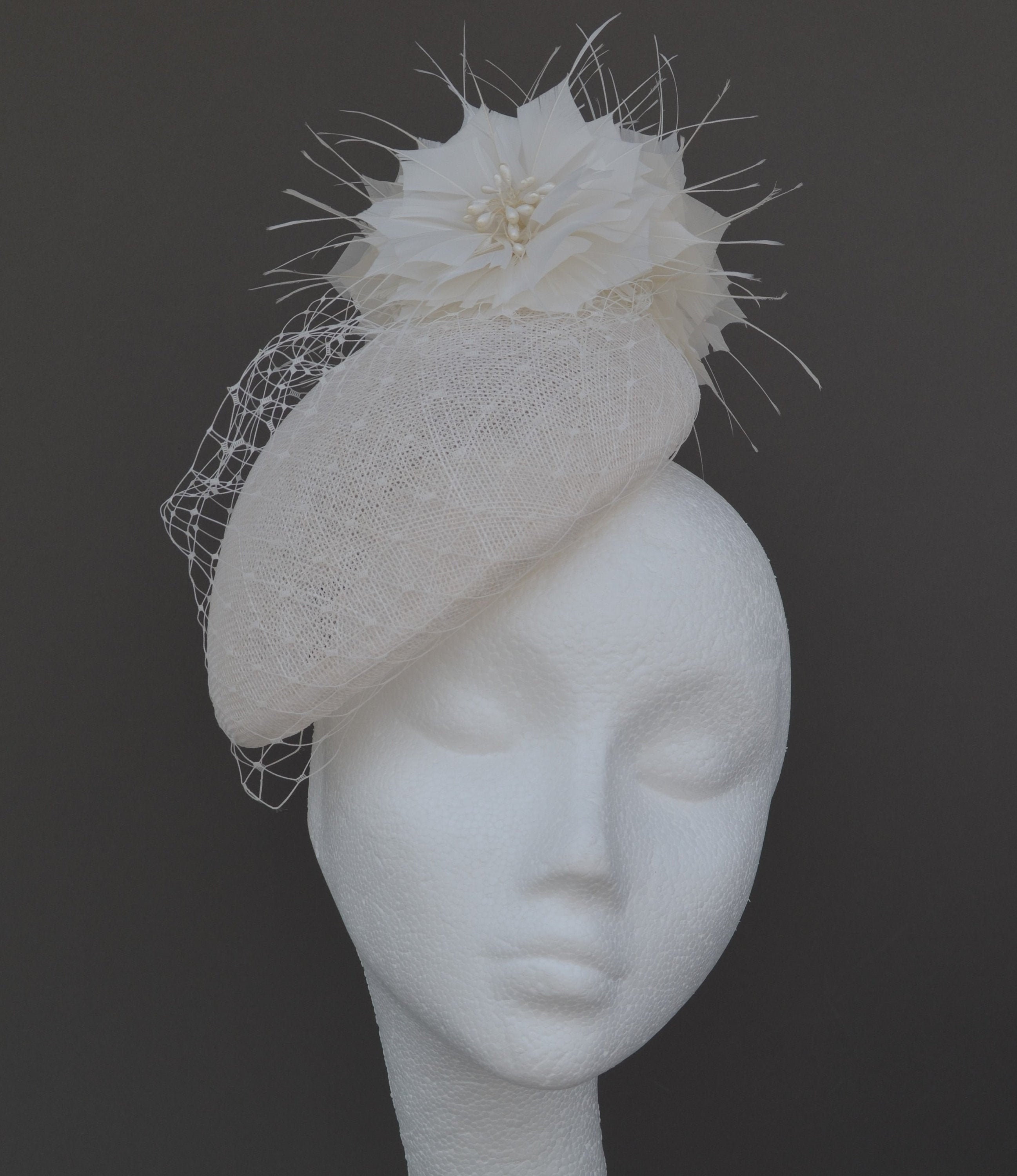 White Wedding Hat. Ivory 