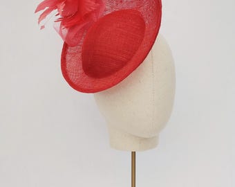 Burnt Orange Feather Fascinator Hat: Handmade Sinamay Ascot Derby Hat
