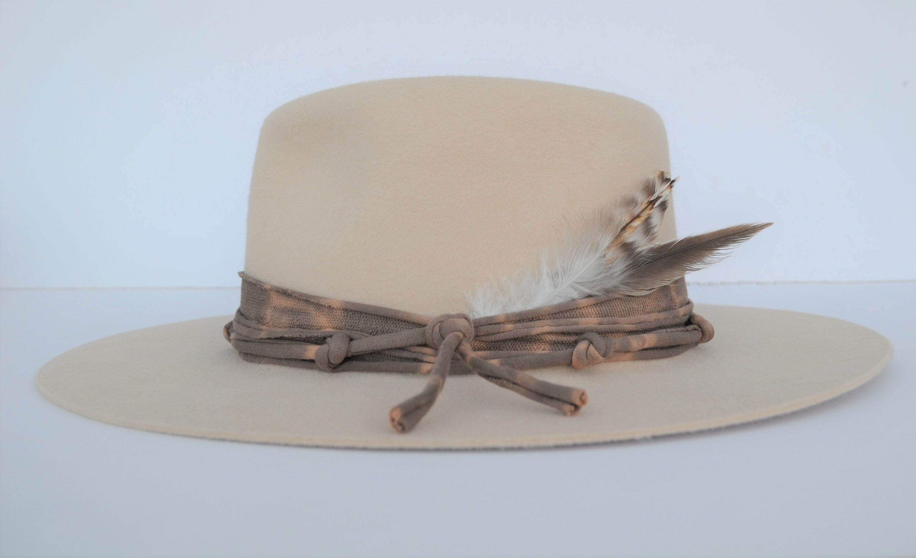 Beige Malliry Fedora Hat with Feather Accent Beige and White Two-Tone Fedora Hat by Montique – Suits & More main image 4