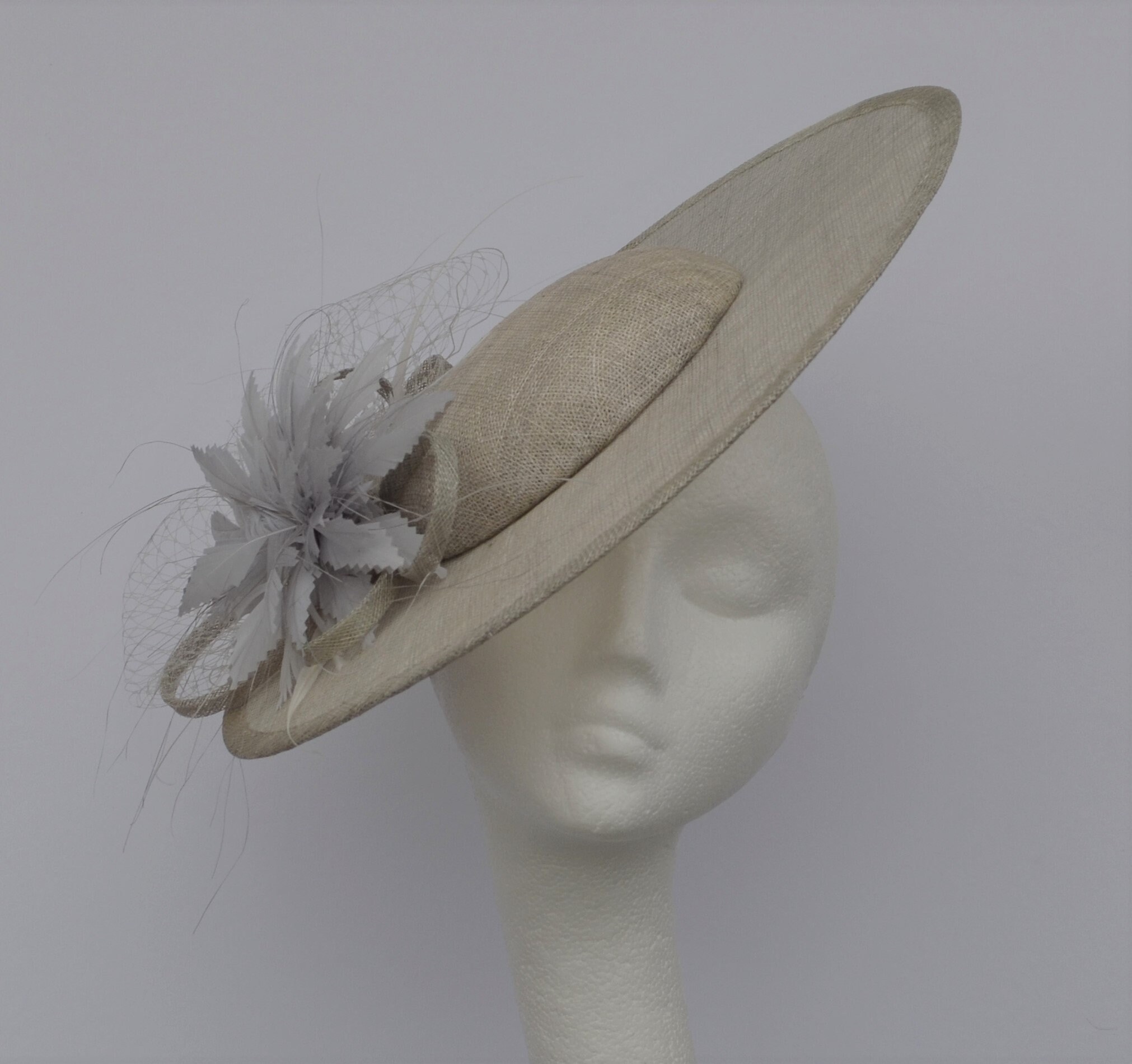 Grey wedding hat. Light grey disc hat. Grey saucer hat. Grey Etsy