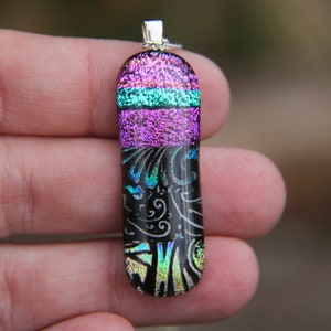 Rainbow striped dichroic glass pendant, dichroic glass necklace, fused glass,  fused glass pendant, dichroic necklace, mosaic dichroic