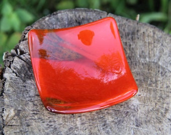 Red and clear wispy transparent fused glass ring dish, fused glass coin dish, fused glass small dish, glass dish, glass trinket dish,