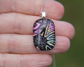 Small rainbow slice dichroic glass pendant, dichroic glass necklace, fused glass,  fused glass pendant, dichroic necklace, rainbow dichroic,